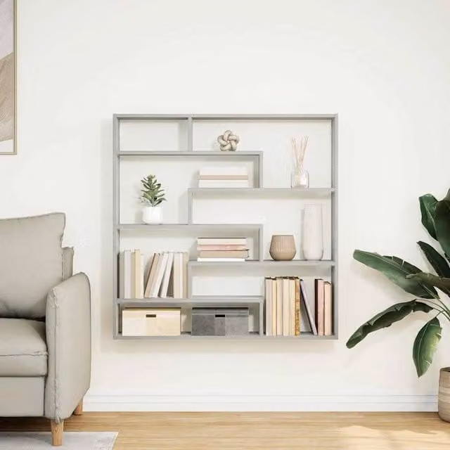 Berkfield Home Wall Mounted Cube Shelf with 7 Compartments in Grey Sonoma Engineered Wood