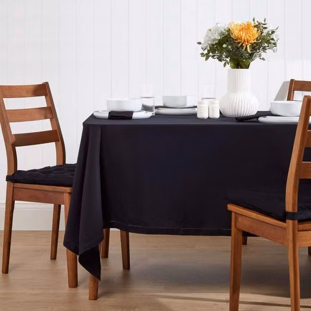 Homescapes Plain Black Cotton Rectangular Tablecloth, W: 70 cm, L: 177.8 cm