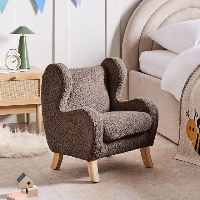 Wyld and Coco Brown Bouclé Kids Armchair with Armrests