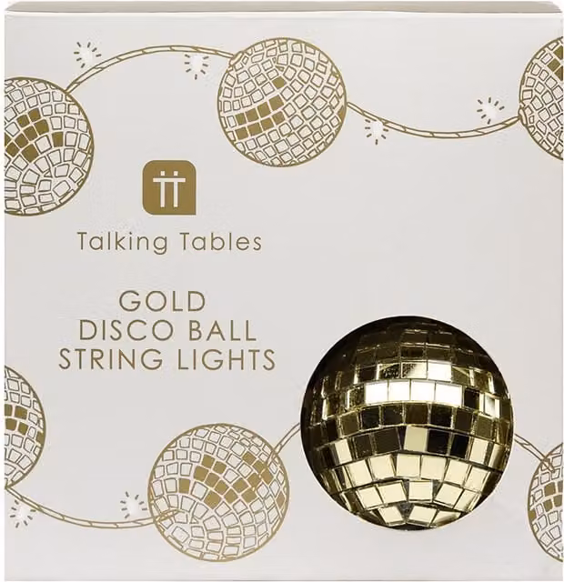 Talking Tables Gold Disco Ball LED String Lights with 10 Warm White Glass Spheres, Length: 1.6 m