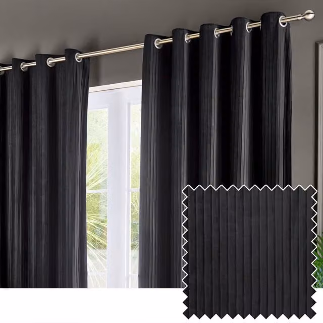 Make It A Home Corinthian Black Velvet Room Darkening Eyelet Curtains, W: 117 cm, H: 183 cm