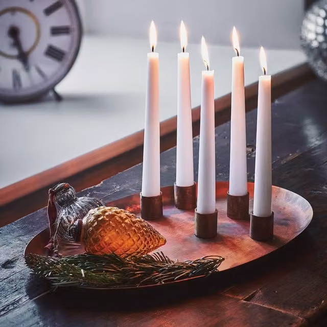 Ivyline Bronze Metal Oval Centrepiece with Magnetic Taper Candle Holders, W: 40 cm, D: 26 cm, H: 3 cm