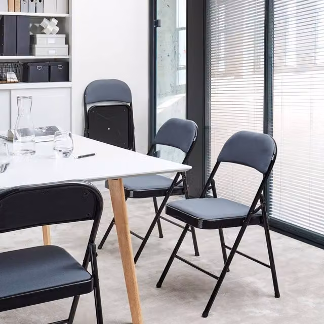Wyld and Coco 4-Pack of Modern Grey Padded Folding Chairs with Metal Frames