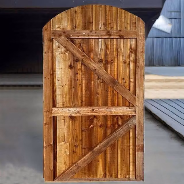 Bedsland Dome Garden Gate, Rustic Brown Wooden Feather Edge Pedestrian Door, W/H: 90 x 90 cm