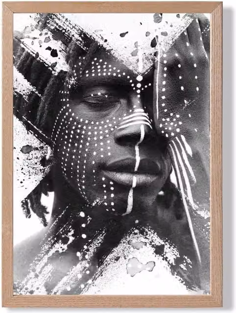 ARTZE Strong Man Black and White Photo Framed Print with Oak Wood Frame