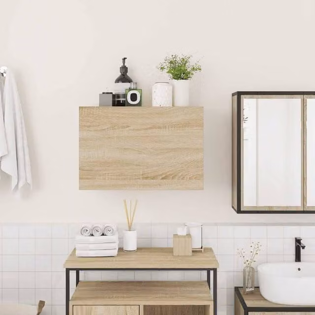 Berkfield Home Decorative Bathroom Wall Cabinet in Sonoma Oak, Beige, W/D/H: 60 x 25 x 40 cm
