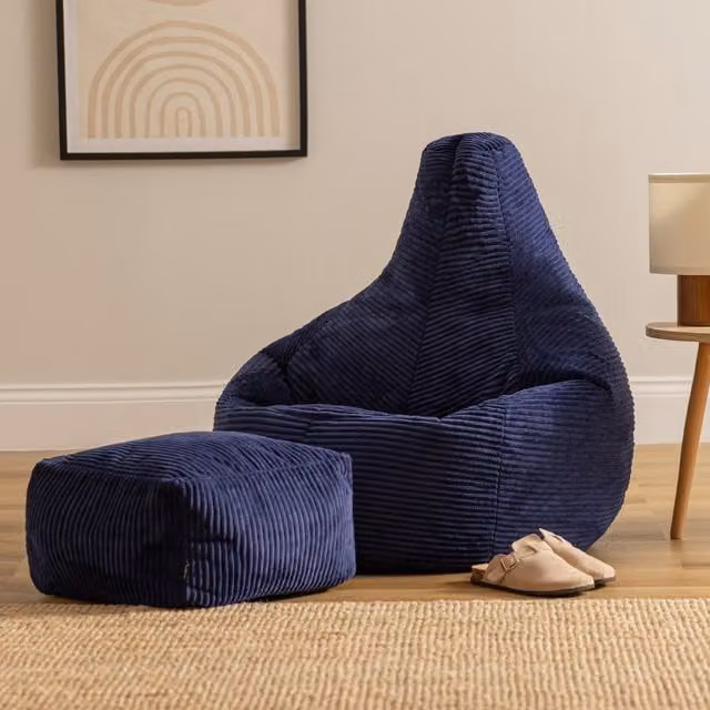 icon Dalton Corduroy Bean Bag and Footstool with Filling in Blue