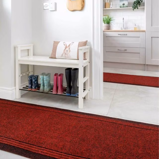 The Rug House Red Non Slip Hard Wearing Kitchen Utility Runner Rug, Length: 640 cm