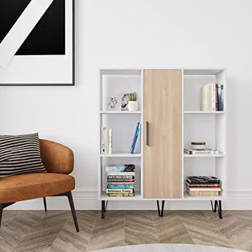 DECOROTIKA Peoria 6-tier Bookcase and Display Unit with Cabinet in White and Sapphire Oak
