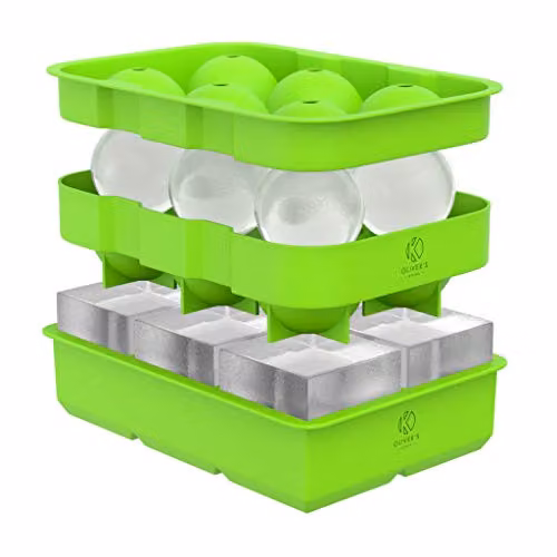 Oliver's Kitchen Silicone Ice Cube Tray Set in Green with Round and Square Moulds