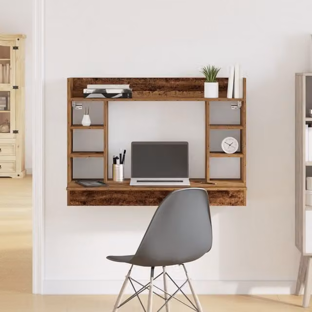 Berkfield Home Wall-Mounted Computer Desk in Brown Old Wood, W/D/H: 105 x 48 x 75 cm