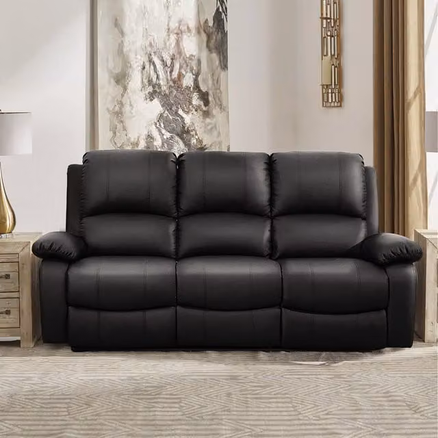Comfy Living Black PU Leather Electric Recliner Sofa Set with 3 Seater and 2 Seater Sofas
