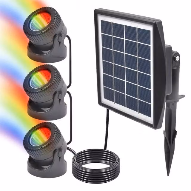 Kelvenix Solar RGB LED Underwater Spotlight in Black for Garden Accent Lighting