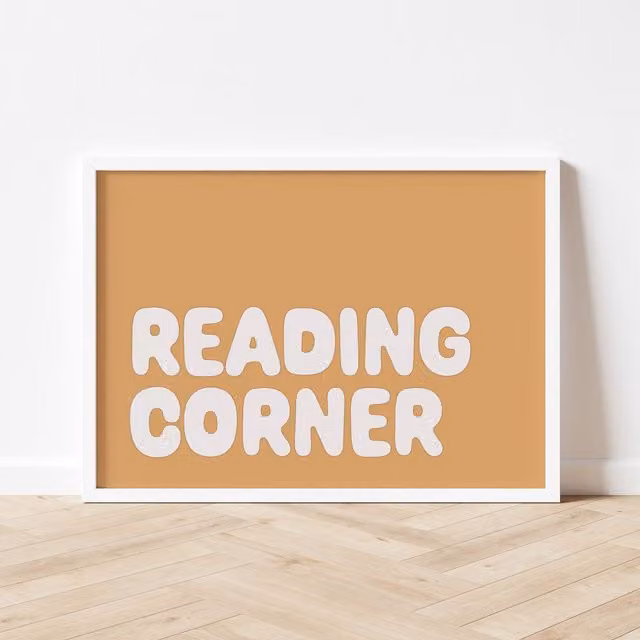 Autumns Corner Reading Corner Typography Illustration Print, A2, Mustard Yellow