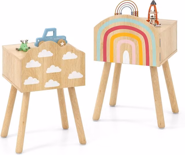 Costway Set of 2 Brown Floral Kids Nightstands