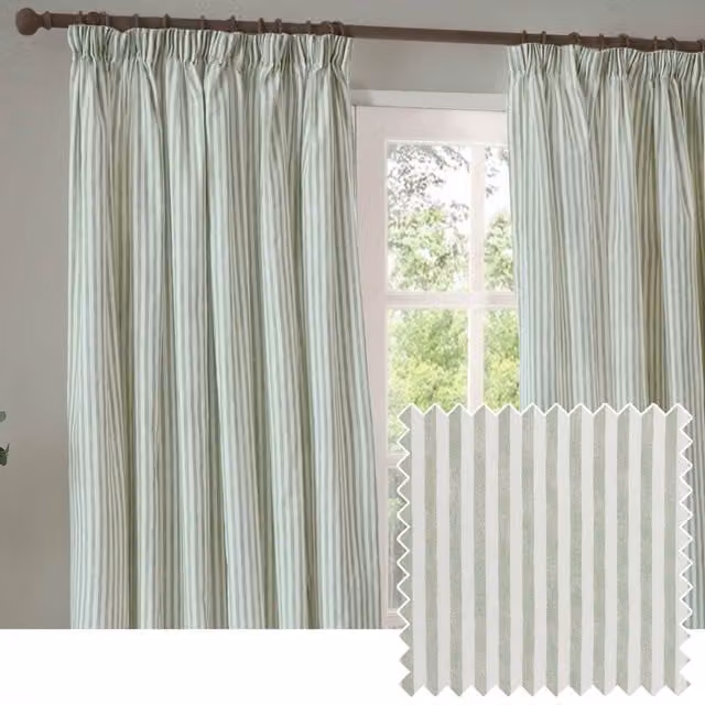 Make It A Home Hebden Striped Cotton Pencil Pleat Curtain Pair in Green, Width: 117 cm, Height: 183 cm