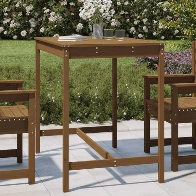 Berkfield Home Rustic Garden Table in Honey Brown Solid Pine, W: 121 cm, D: 82.5 cm, H: 110 cm