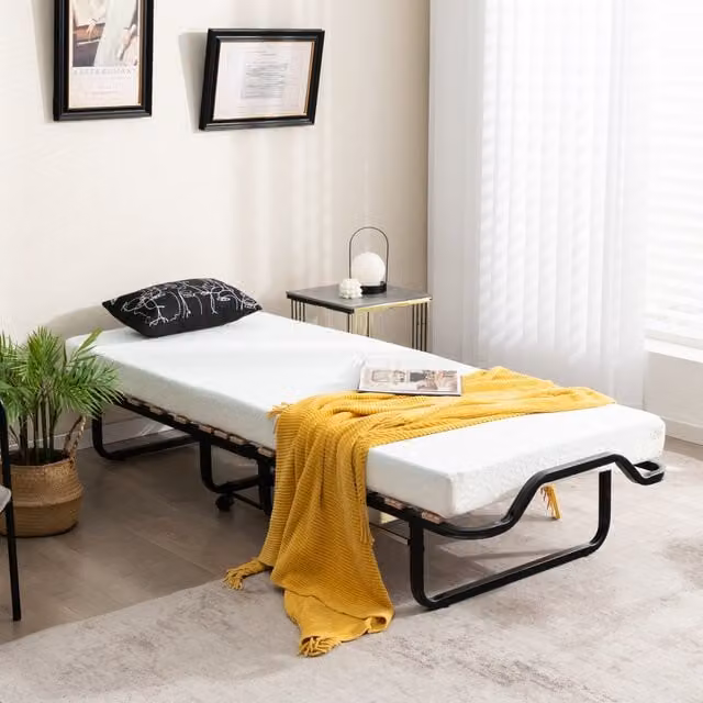 COSTWAY Rollaway Bed for Adults with Wheels and Foam Mattress in White