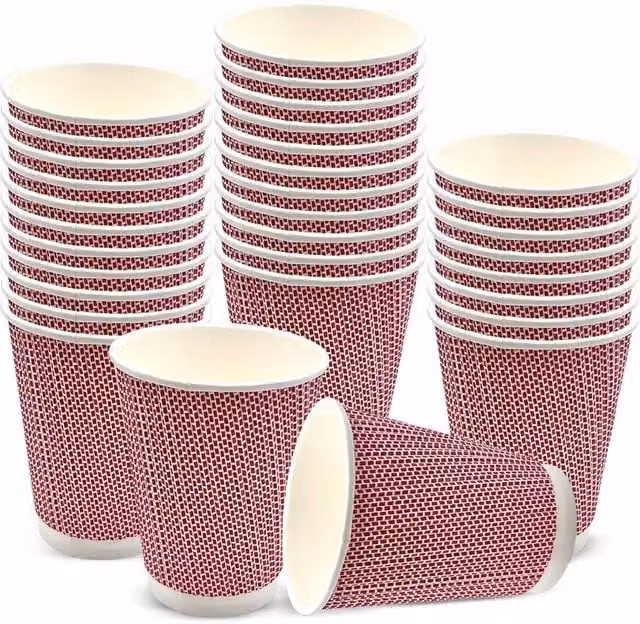 MANTRARAJ 500 Pack Red 3-Ply Disposable Paper Coffee Cups, 8oz