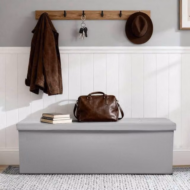 Simpa Extra Large Fold Flat Brushed Velvet Ottoman Storage in Light Grey, W: 110 cm, D: 38 cm, H: 37 cm