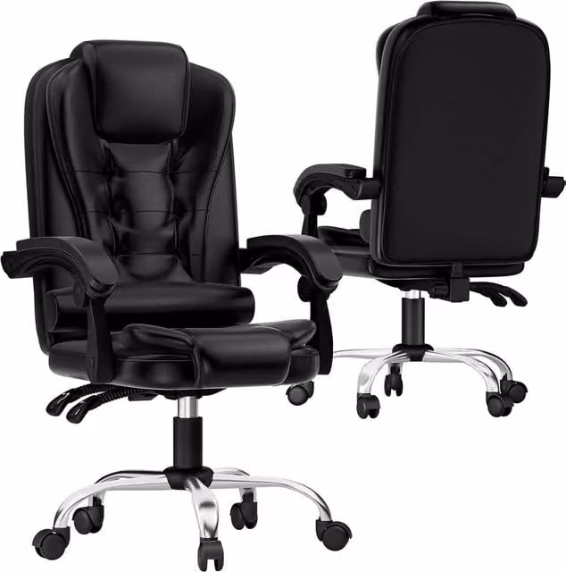 Gartistgo Executive High Back Ergonomic PU Leather Office Chair with Footrest and Headrest in Black