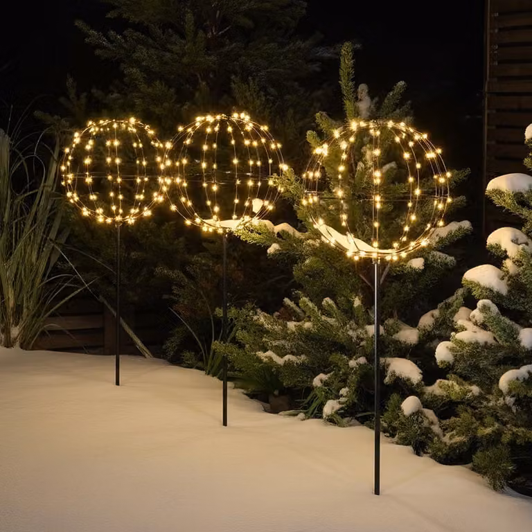 Noma Set of 3 Connectable Glass Globe Garden Stakes with Warm White LED