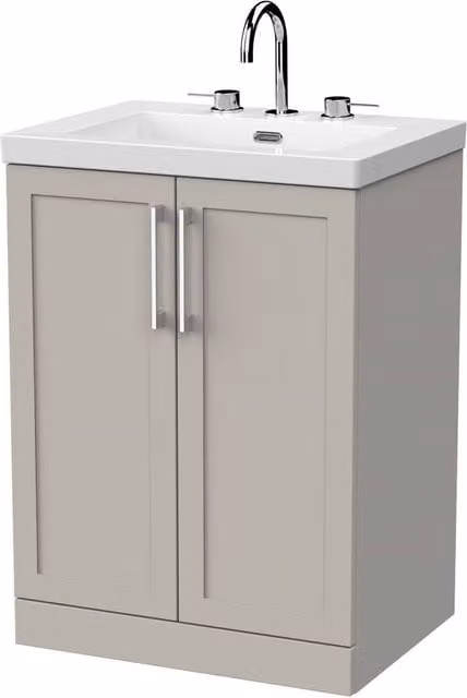 Balterley Stonnall 2 Door Freestanding Vanity Unit and 3TH Fireclay Basin in Pebble Grey, Width: 60 cm