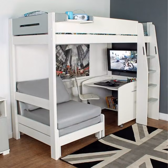 Kids Avenue Urban Grey High Sleeper Single Bed in White
