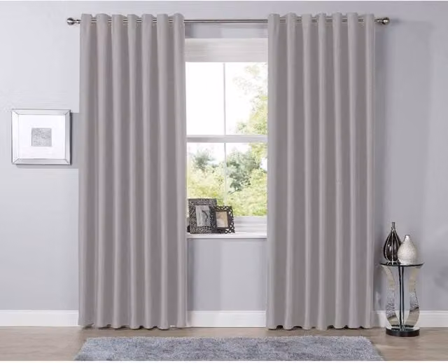 NewEdgeBlinds Silver Plain Blackout Fabric Panel Curtains with Eyelets, Width: 228 cm