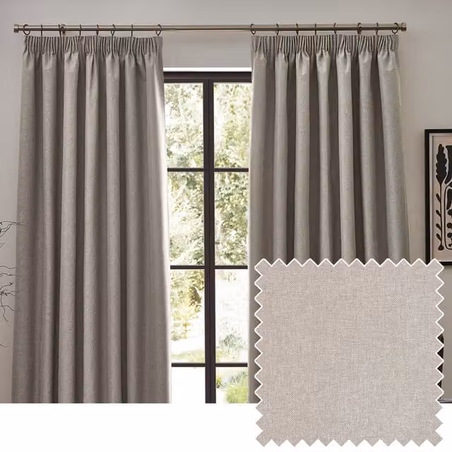 Make It A Home Blackout Pencil Pleat Linen Curtains, Thermal Insulating, Height: 229 cm, Width: 168 cm