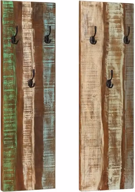 Berkfield Home Set of 2 Wall-mounted Coat Racks in Vintage Solid Reclaimed Wood, W/D/H: 36 x 3 x 110 cm