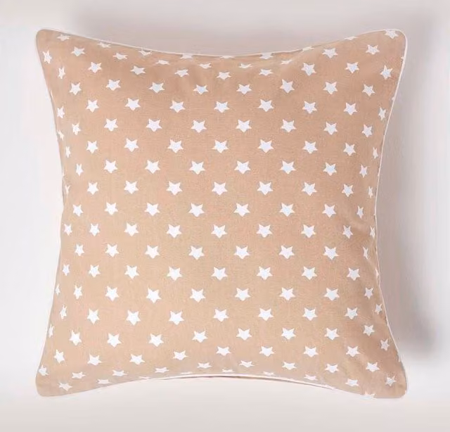 Homescapes Cotton Stars Rectangular Cushion Cover in Beige and White, W/H: 30 x 50 cm