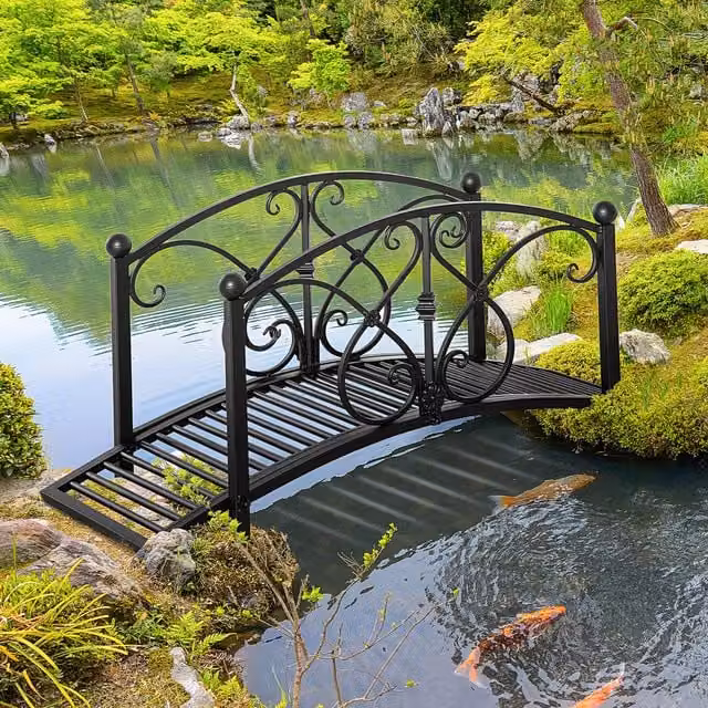 Outsunny Decorative Garden Bridge Classic Footbridge in Black