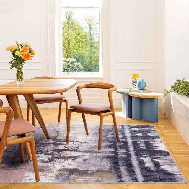 Kukoon Modern Abstract Machine Washable Soft Area Rug in Blue, Grey and Multicolour, W: 60 cm, L: 240 cm