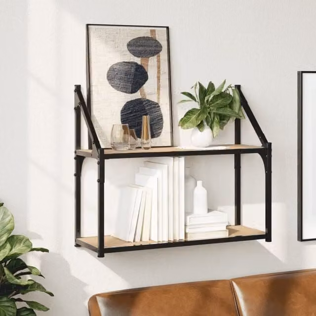 Berkfield Home 2-Tier Wall Mounted Shelf in Sonoma Oak, Brown, W/D/H: 60 x 21 x 51 cm