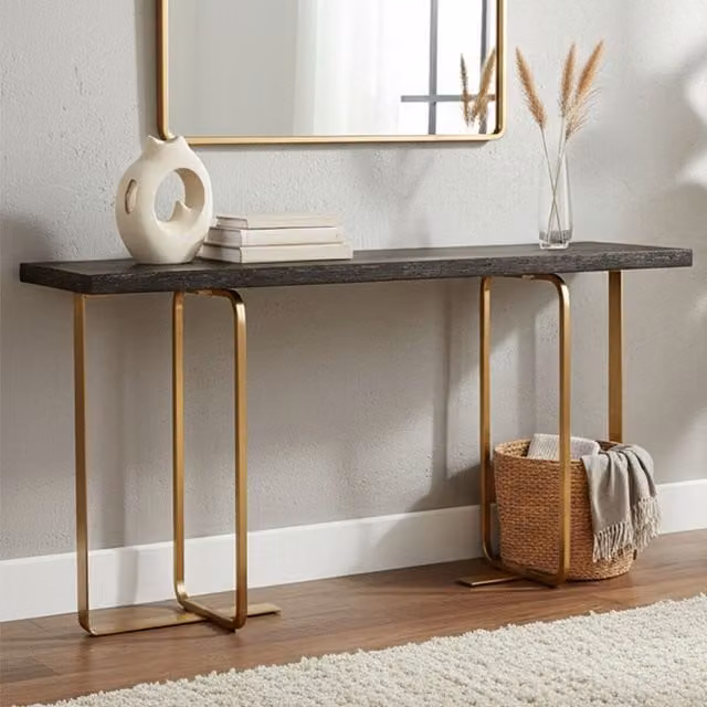 Orsina Modern Dual-Tier Console Table with Gold Metal Frame and Glass Top, W/D/H: 150 x 40 x 80 cm