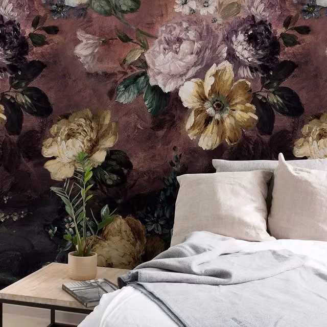 Grandeco Purple Floral Botanical Vinyl Mural Wallpaper, W: 159 cm, H: 280 cm