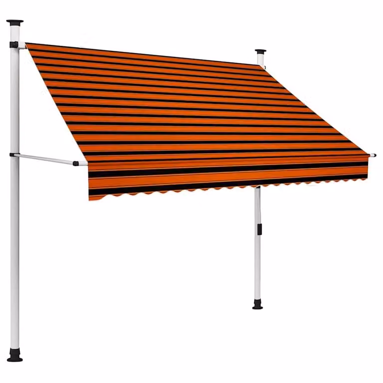 Berkfield Home Manual Retractable Striped Awning in Orange and Brown, W/D/H: 200 x 120 x 250 cm