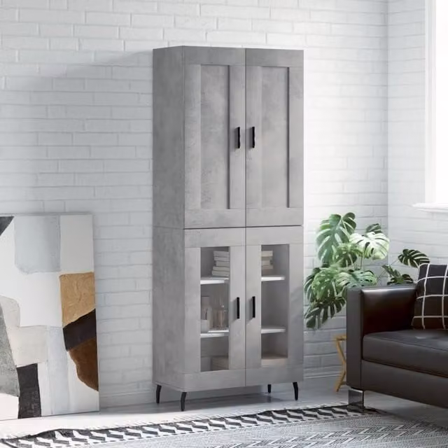 Berkfield Home Industrial Highboard in Concrete Grey, W/D/H: 69.5 x 34 x 180 cm