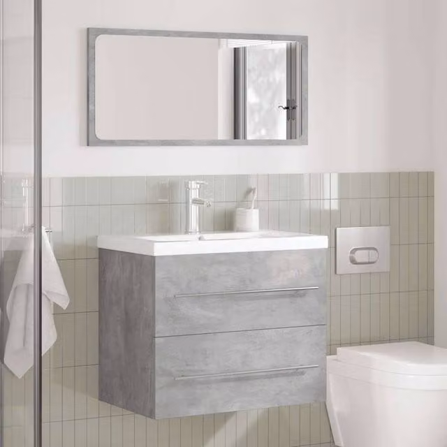 Berkfield Home 2 Piece Modern Wall Mounted Bathroom Vanity Unit Set in Grey and White MDF, W/D/H: 60 x 38.5 x 48 cm