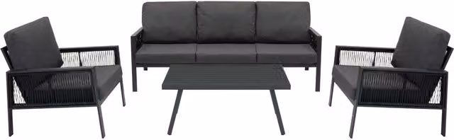 Jardi Modern 5-Seater Grey Powder Coated Aluminium Garden Furniture Set with Upholstered Cushions and Weather Cover