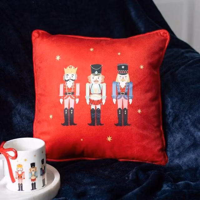 Uniqueful Red Square Nutcracker Christmas Cushion, 45 x 45 cm