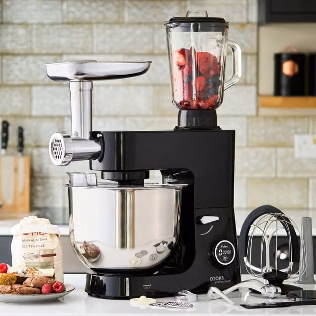 Cooks Professional Multi-Function 1800W Digital Stand Mixer with 8L Stainless Steel Bowl and Accessory Kit in Black
