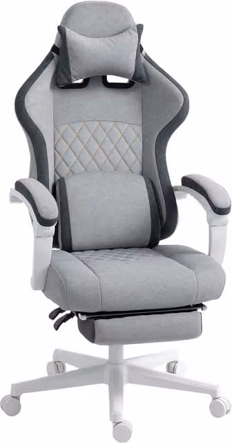 HOMCOM Ergonomic High Back Grey Velvet PC Gaming Chair with Footrest and Headrest