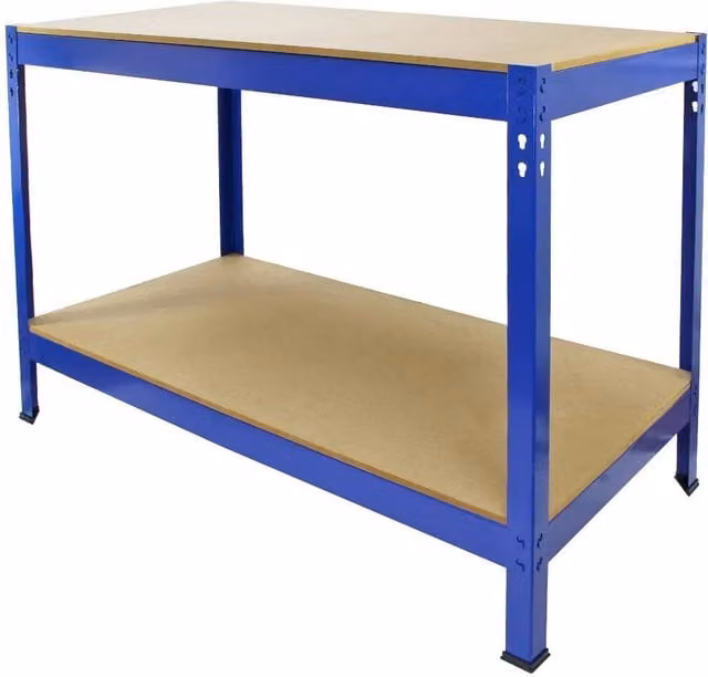 Monstershop Q-RAX Blue Heavy Duty Metal Workbench with 2 Shelves, W/D/H: 100 x 90 x 60 cm