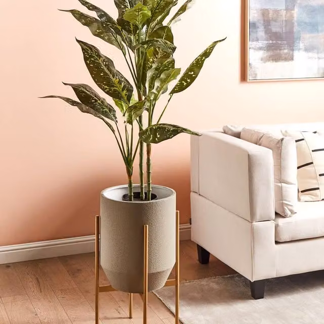 Wyld and Coco Grey and Gold Metal Industrial Plant Stand, W/D/H: 33 x 33 x 62 cm