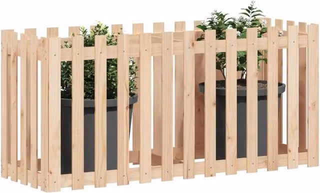 Berkfield Home Garden Raised Bed with Fence Design in Natural Wood, W/D/H: 150 x 50 x 70 cm