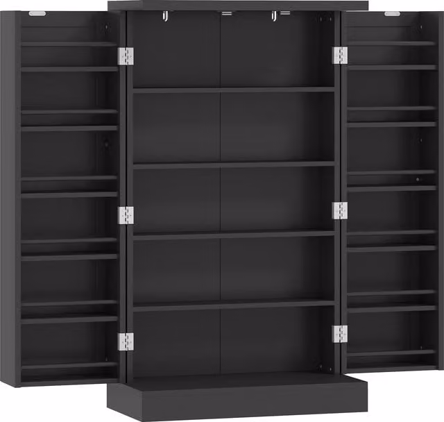 HOMCOM Black Freestanding Kitchen Pantry Cabinet with Adjustable Internal Shelves and Hinged Doors, W: 60.0 cm, D: 21.5 cm, H: 104.0 cm