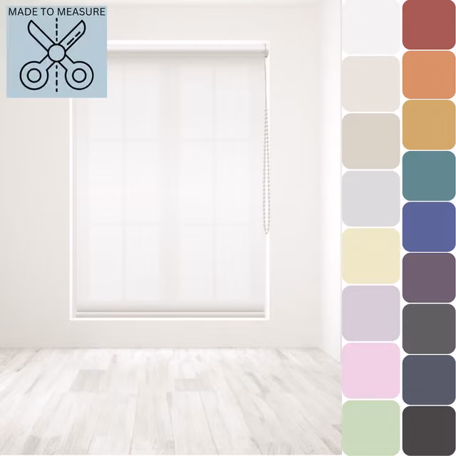 Caecus Made to Measure Straight Edge Roller Blind, White, Semi-Transparent, Width: 210 cm