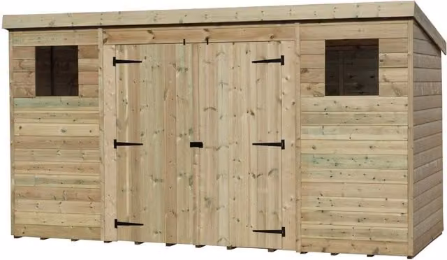 Empire Sheds Empire 5000 Pent Garden Shed in Green with Central Double Door and 2 Windows